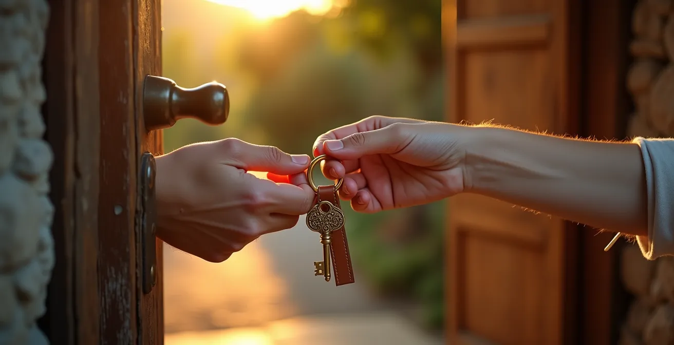 Moment d'accueil chaleureux à l'arrivée dans une chambre d'hôtes française