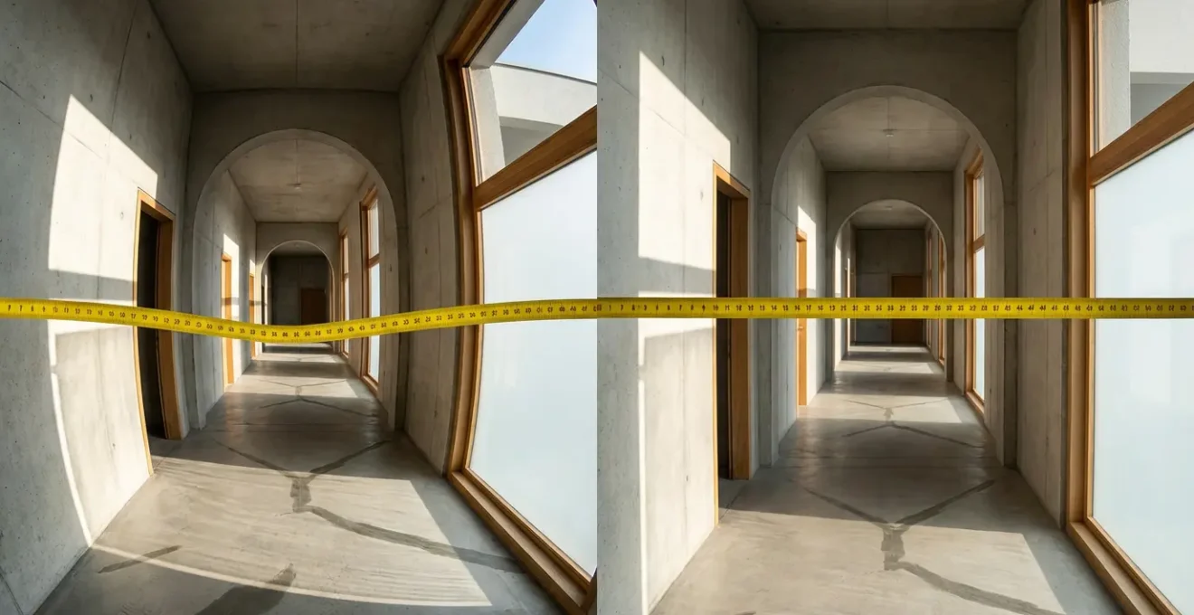 Comparaison visuelle entre photo grand angle et réalité d'un appartement