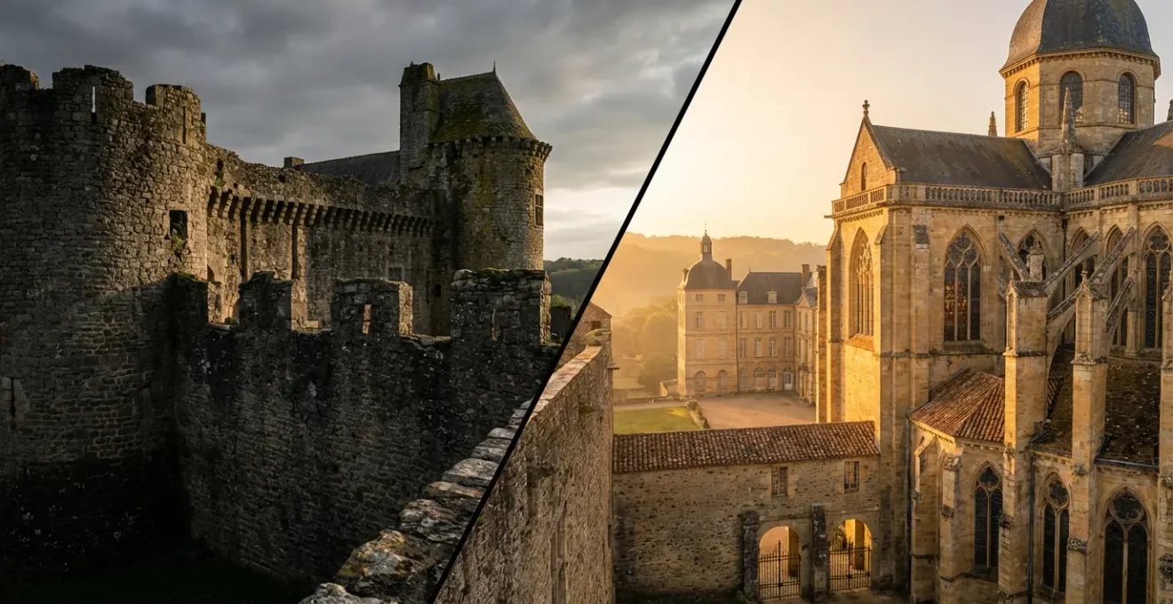 Juxtaposition architecturale d'un château français avec le logo UNESCO