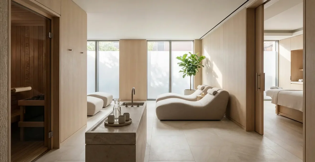 Vue d'ensemble d'un espace spa montrant le parcours de récupération idéal